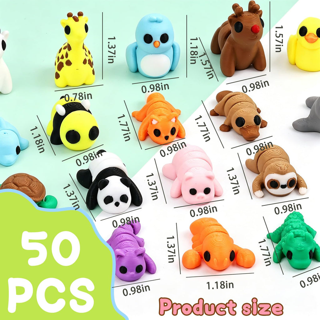 50 pcs 3D Printed Animal Figurines, Mini Articulated Animal Figurines Toys, Party Favors, Pocket Fidget Toys, Goodie Bag Stuffers, Exchange Gifts, Desk Pets, Classroom Rewards for Kids, Birthday Gifts