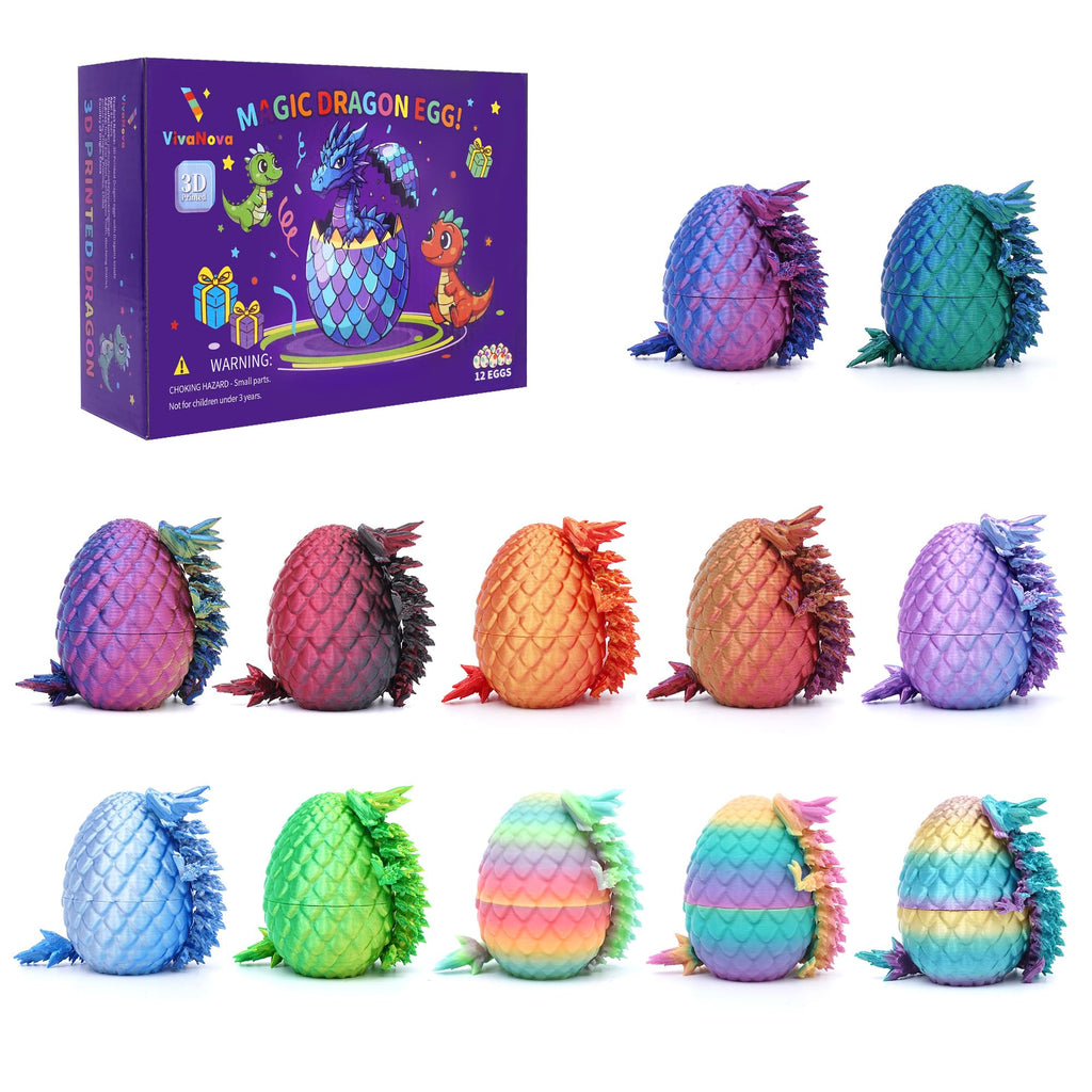 VivaNova 12 Pack 3D Printed Dragon Eggs with 12 Articulated 5-Inch Dragons