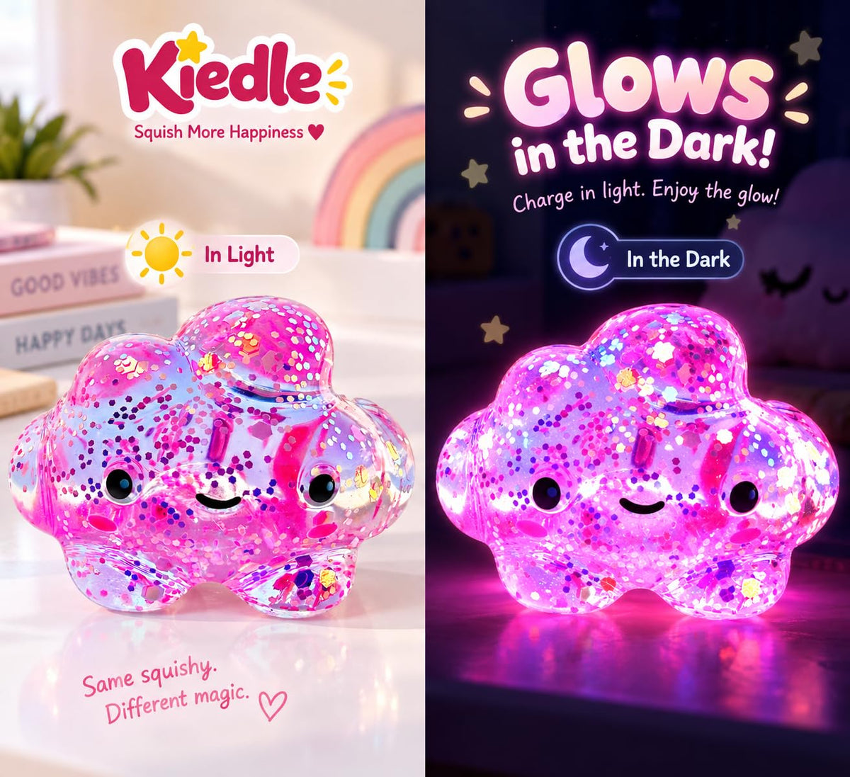 Premium Cloud Squishy Toy, Glow in the Dark Stress Ball, Odor-Free Slow Rise Crystal Clear, Non-Toxic, Easy to Clean, Durable, Gift-Ready, Children Safety Certificate & ASTM Certified 3+