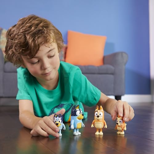 Bluey Family Figure 4-Pack, Poseable Toys with Bingo & Bandit | Movable arms & legs, portable size for on-the-go play; toddler figurine toys for kids ages 3+, thoughtful gift