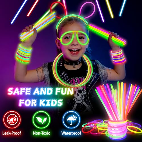 SHQDD 100 Glow Sticks Bulk Party Pack, 8” Neon Halloween Glow Sticks, DIY Glowsticks with Connectors Bracelets & Necklaces, Glow in the Dark Party Supplies for Kids, Adults, Parties