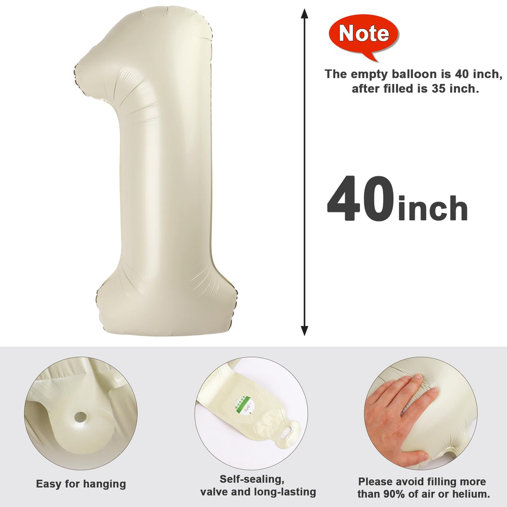 Number Balloons 1st Birthday Decorations, 40In Cream 1 Balloon for Women | Eye-catching Appearance, Perfect Decorative Centerpieces, Convenient Self-sealing Structure, Widely for Various Occasions