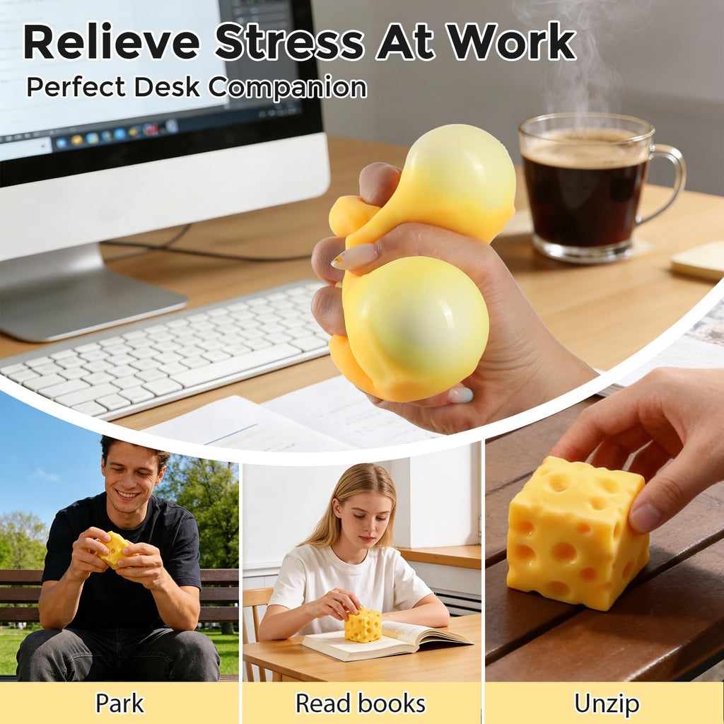 Cheese Squishy Cube Block, Squishy Fidget Toys Adults, Easter Basket Stocking Stuffers, Sensory Stress Ball Squeeze Toys for Stress Relief (Yellow 2.4 in)
