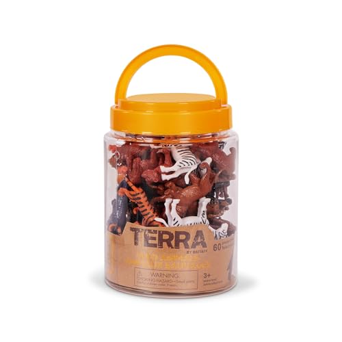 Terra by Battat Wild Animal Figurines Tube, 60 Mini Safari Figures, Animals | 60 realistic mini wild animal figures in a portable tube for pretend play, crafts, dioramas, sensory bins, Animals, 3+ Years