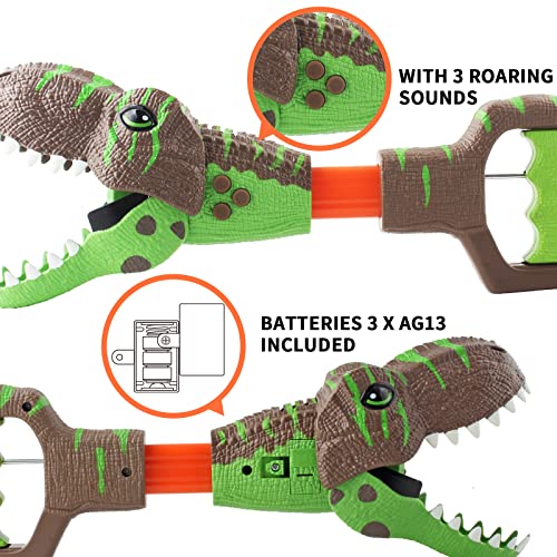 DINOBROS Dinosaur Chomper Toys for Kids with 3 Roar Sounds and Light Jurassic Dinosaurs Grabber Claw T-Rex Reacher Robot Hand Pincher Dino Snapper