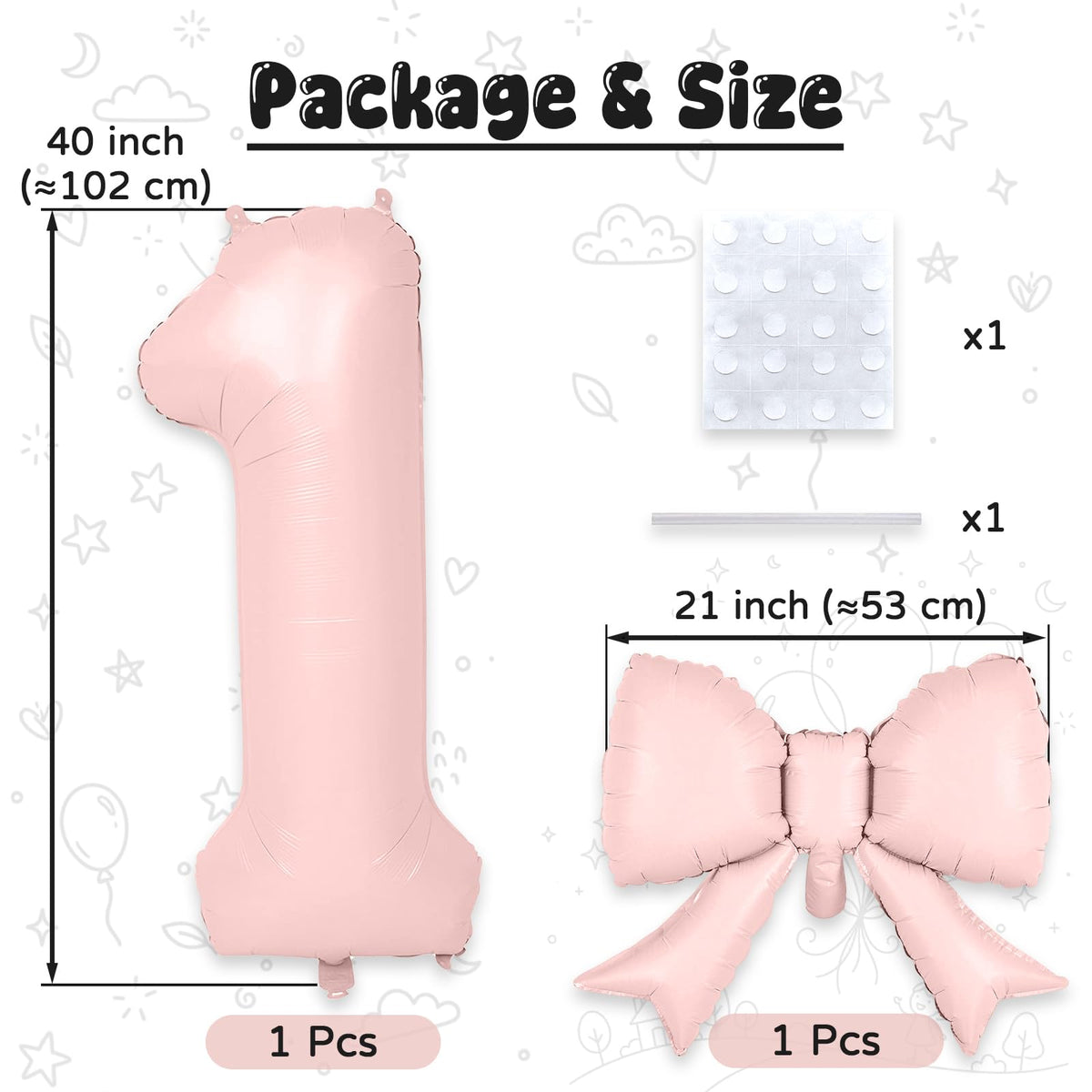40 Inch Pink Number 1 with Bow Balloon for Girls 1st Birthday Decorations
