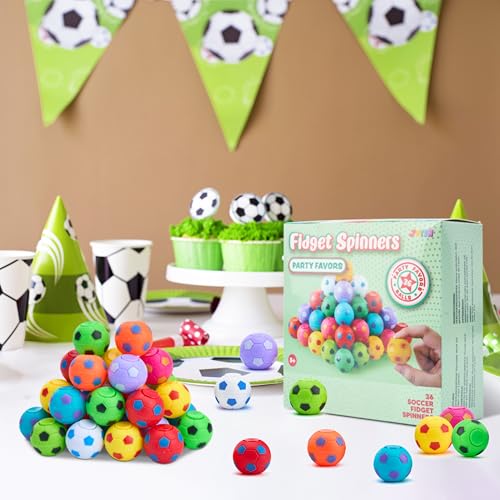 JOYIN 36 Pack Soccer Fidget Spinners Party Favors for Kids 4-8 8-12 | Halloween Bulk Classroom Treasure Box Prizes, Pinata Fillers, Goodie Bag Stuffers for Carnival Birthday Gifts
