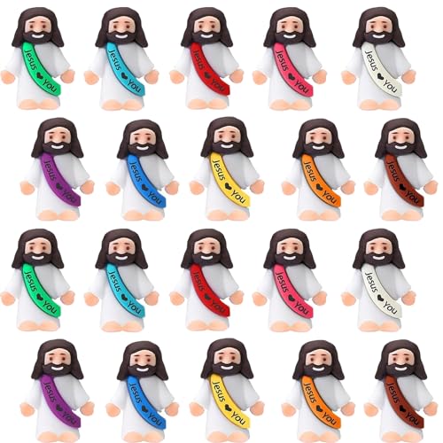 AKFAHOIF 20PCS Little Jesus Figures, Mini Jesus Figurines in Bulk, Multicolor Tiny Jesus Figures, Miniature Figurines to Hide and Seek Religious Gifts for Easter Egg Stuffers