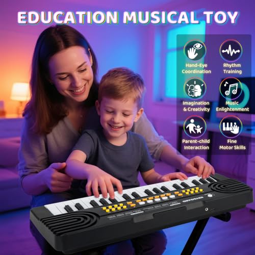 37 Key Upgraded Keyboard Piano with Microphone Kids Music Toy Ages 3-7 | Toddler First Electric Musical Instrument Learning Toy for 3 4 5 6 7 Year Old Boys Girls Birthday Gifts (Black)