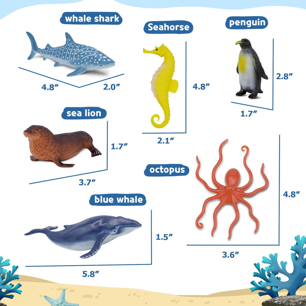 Beetots Ocean Sea Life Toy Figures Set for Kids, 12 PCS Realistic Marine Animals with Shark, Dolphin, Sea Turtle, Penguin, Seal, Clownfish, Crab, Ocean Animal Figure Toys for Boys Girls Toddlers