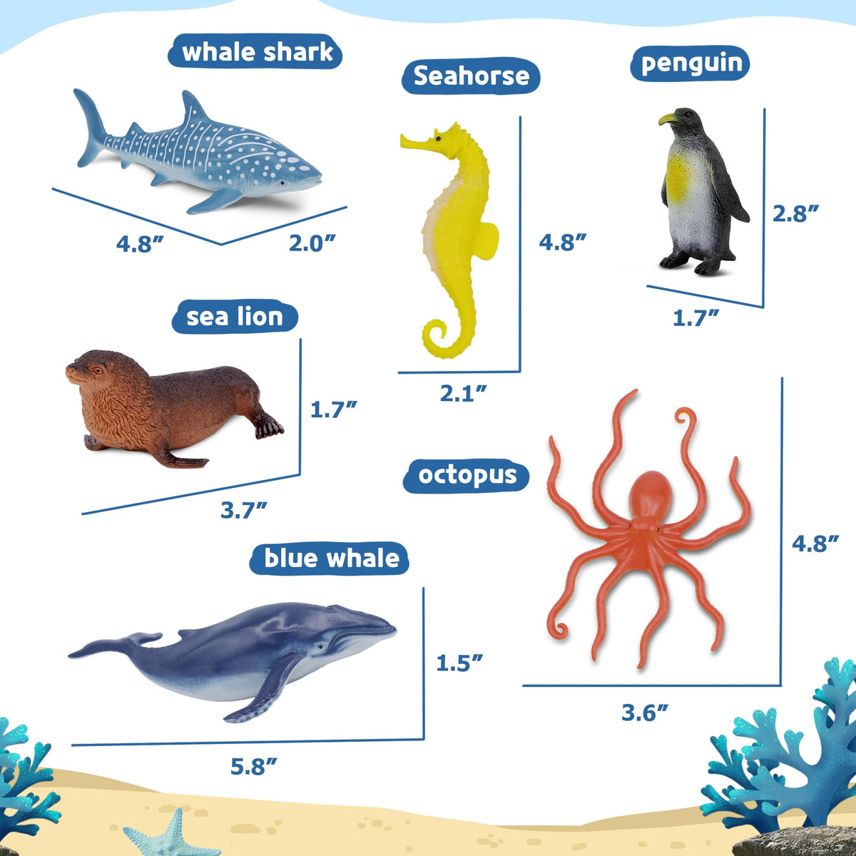 Beetots Ocean Sea Life Toy Figures Set for Kids, 12 PCS Realistic Marine Animals with Shark, Dolphin, Sea Turtle, Penguin, Seal, Clownfish, Crab, Ocean Animal Figure Toys for Boys Girls Toddlers