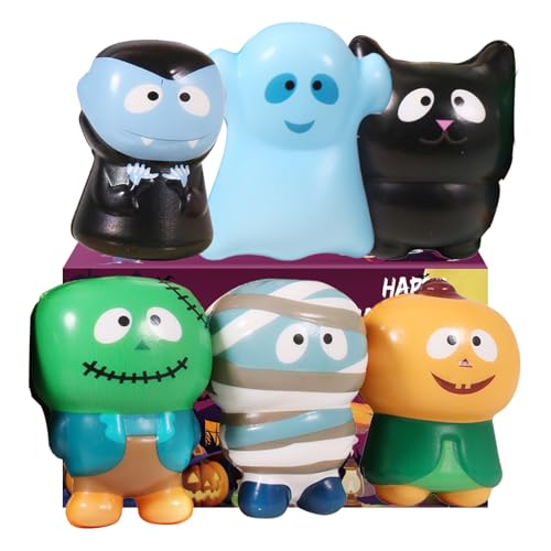 New 6 Packs-Halloween Squishies Toys Slow Rising, Gift Box Includes Ghost: Vampire,Pumpkin,Skull,Black Cat,Mummy,Bat, Halloween Soft Stress Relief Toys for Girls,Boys,Kids Party