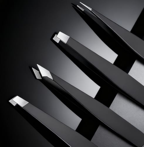 4-Piece Professional Tweezers Set, Tweezers for Eyebrows, Facial Hair | Ingrown Hair Removal, Precision Tip with Travel Bag,Gift for Women Men