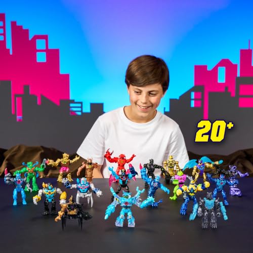 MrBeast Lab Hybrids Mega Pack, 4 Mix & Match Figures, 7 Accessories | 4-inch action figures with 10 points of articulation; crack the MrBeast Lab Containment Vessel to reveal MrBeast toys