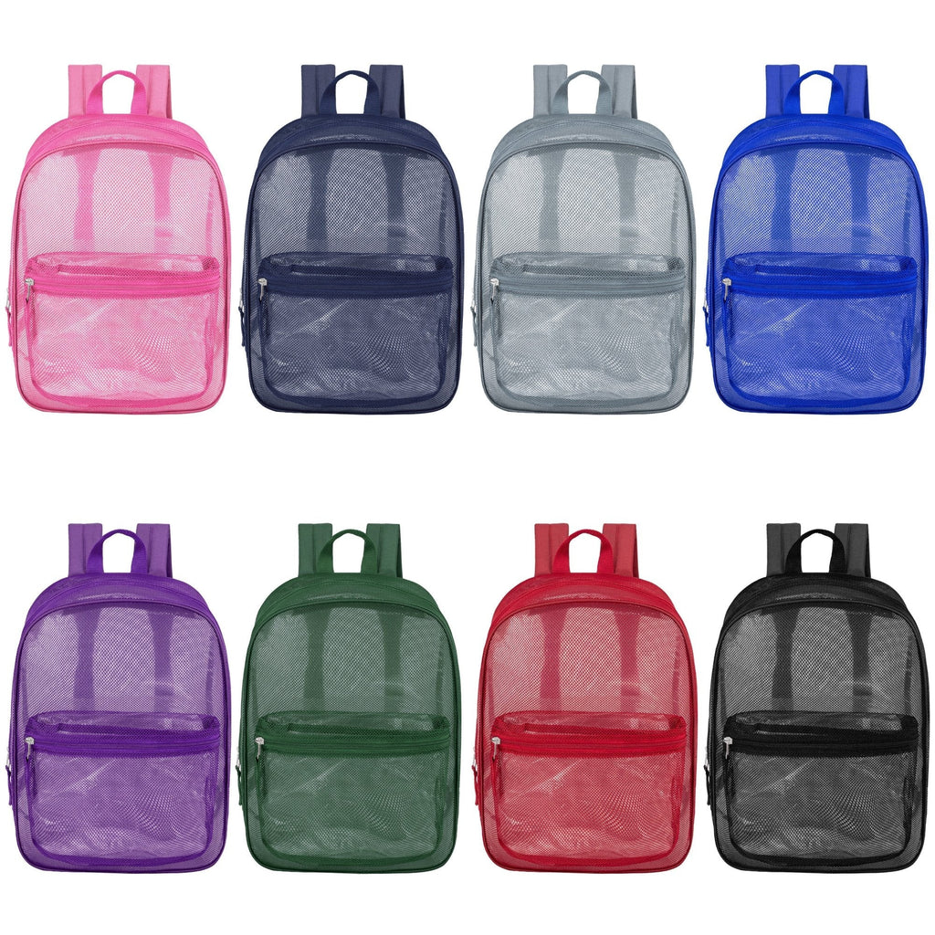 17" Wholesale Mesh Assorted Colors Backpack in 8 Colors - Bulk Case of 24 Backpacks