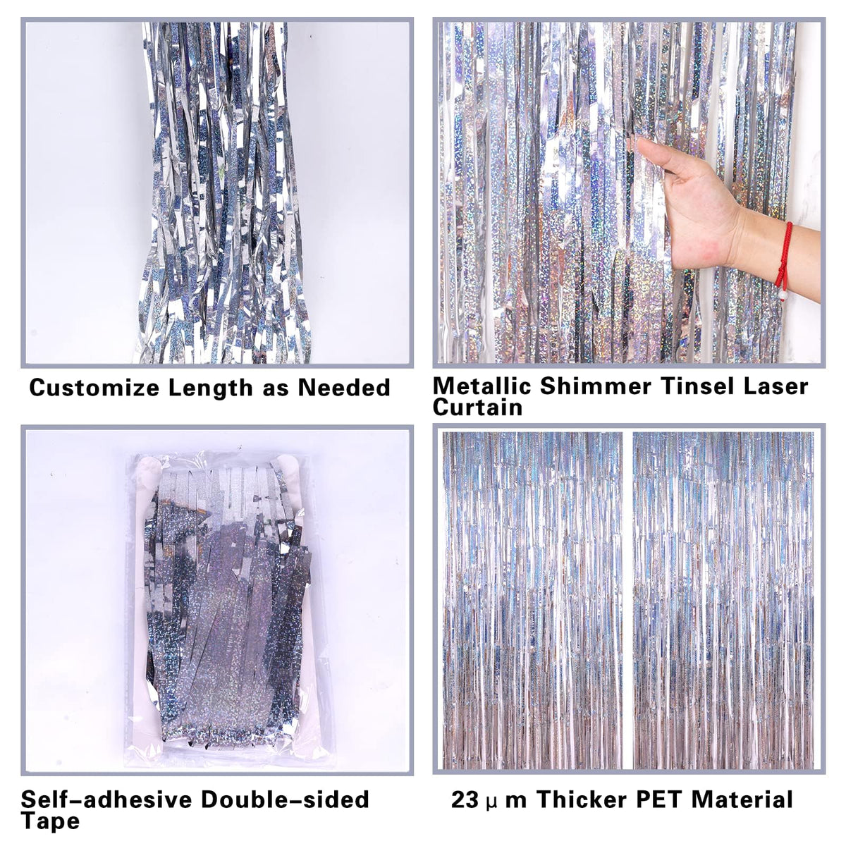 PIGETALE Glitter Silver Backdrop, 2 Pack 3.2 x 8.2 ft Fringe Curtains
