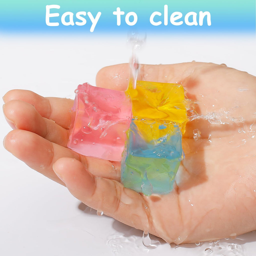 Sensory Toys 24 Pcs Cube Squishy Fidget Stress Toys for Adults Kids | Mini Ice Cube Squishy Toys Anxiety Stress Relief Hand Therapy Sensory Squishy Ball Classroom Prize Box Toys ﻿
