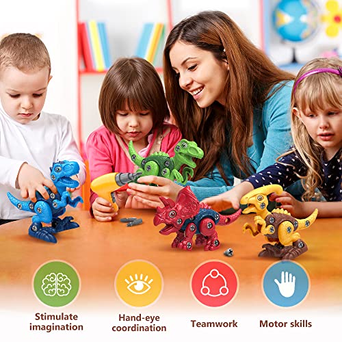 Dinosaur Toys for 3, 4, 5, 6, 7 Year Old Boys, Take Apart Toys with Electric Drill for Kids, STEM Educational Construction Building Toy, Ideal Birthday Christmas Easter Gifts, Incl Tyrannosaurus Rex