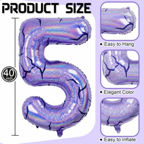 40'' Purple K-pop Number 5 Balloon for Girl 5th Birthday Party Decoration | Pastel Purple Number 5 Foil Balloon, Self Inflating, Girls Kid Birthday Party Anniversary Party K-pop Music Theme Party Decor