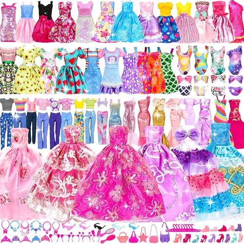 138 Pcs Doll Clothes and Accessories, 5 Wedding Gowns 9 Fashion Dresses 3 Tops 3 Pants 3 Bikini Swimsuits 20 Shoes for 11.5 inch Doll Christmas Stocking Stuffers Girls Gift Age 5-7 8-10