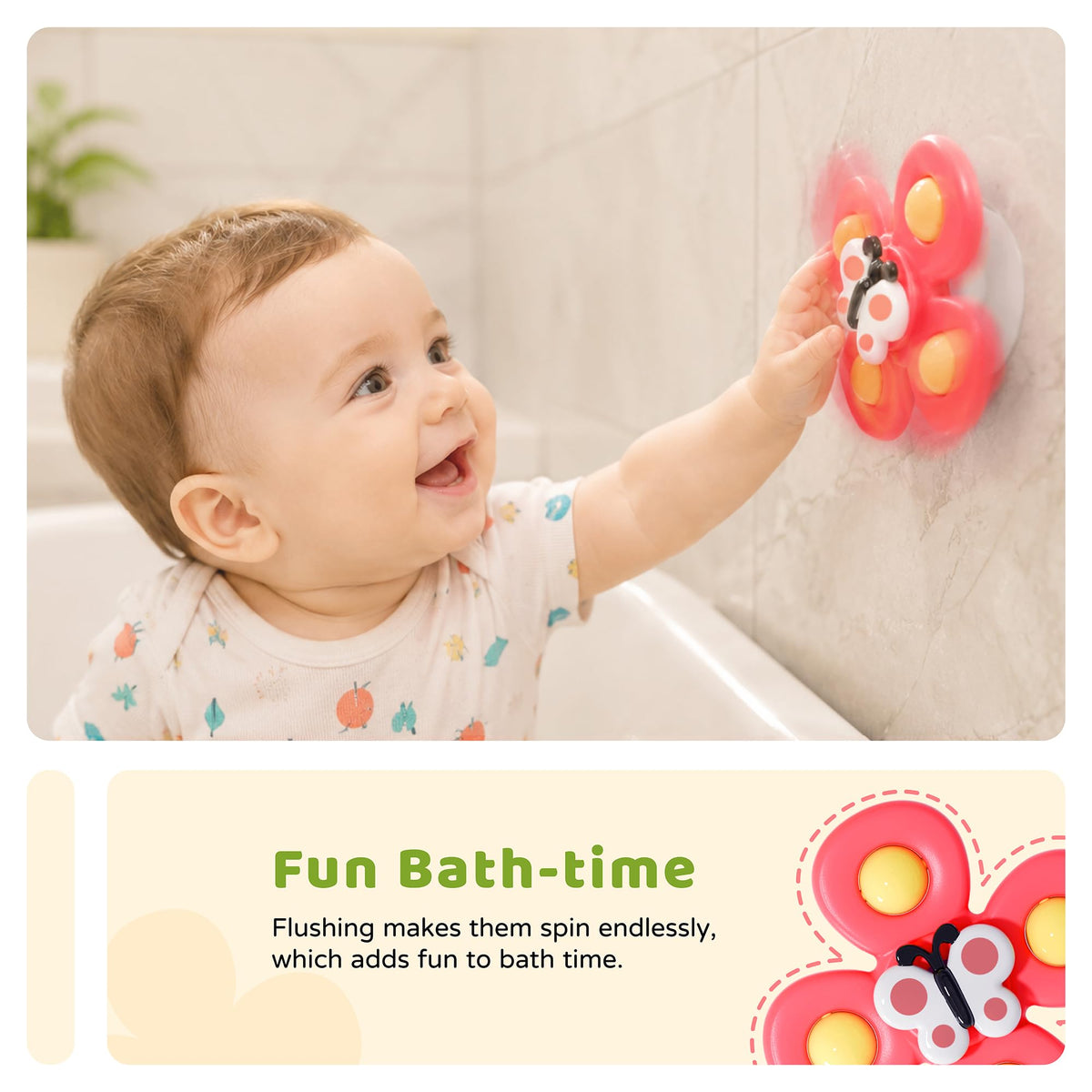 LiKee Strong Suction Cup Fidget Rotating Sensory Bath Toys for Baby 10+ Months (Insect-1)