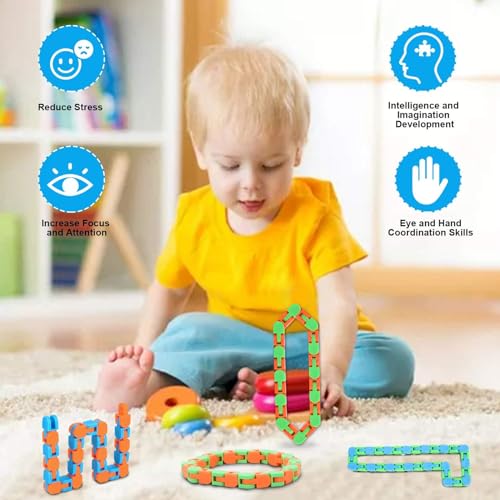 8Pcs Fidgets Wacky Tracks Fidget Toys for Kids Classroom Students Gifts | School Prizes Christmas Stocking Stuffers Sensory Autism Snap Fidget Click Snake Toys for Adults Travel Stress Relief Adhd