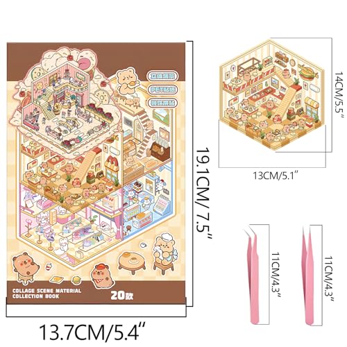 20 Sets DIY 3D Sticker Scene Book for Kids Adults Cozy Room Sticker Therapy | Cute Make Your Own Mini House Miniature Scene Stickers, Gifts for Adult Relief Stress Pass The Time, Hamburg Castle Library