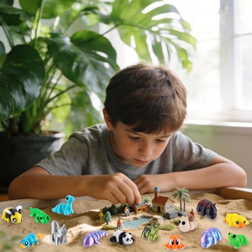Celltestria 120Pcs 3D Printed Animals Figurines Articulated Fidget Toys | Mini 3D Printed Figurines for Goodie Bags Classroom Prize Rewards Party Favors Gifts Exchange