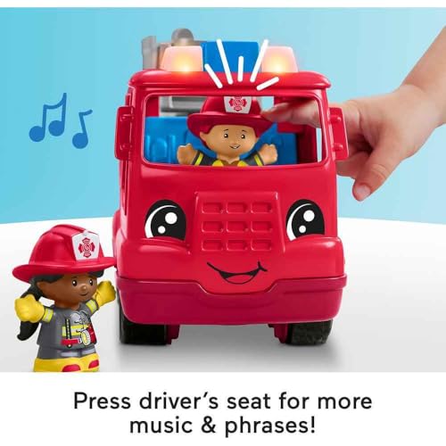 Fisher-Price Little People Fire Truck Toddler Toy | Push-Along Vehicle, Lights, Music & Sounds, 2 Figures, Preschool Kids Ages 1+ Years