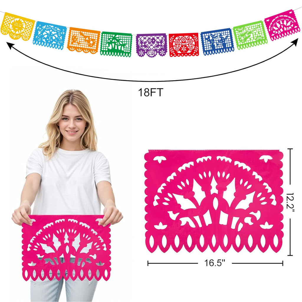 DOMESTAR Mexican Party Decoration, 18 FT Plastic Papel Picado Fiesta Banner | Day of the Dead Dia De Los Muertos Garland for Mexican, Birthday Fiesta Party Supplies, Cinco De Mayo Decoration