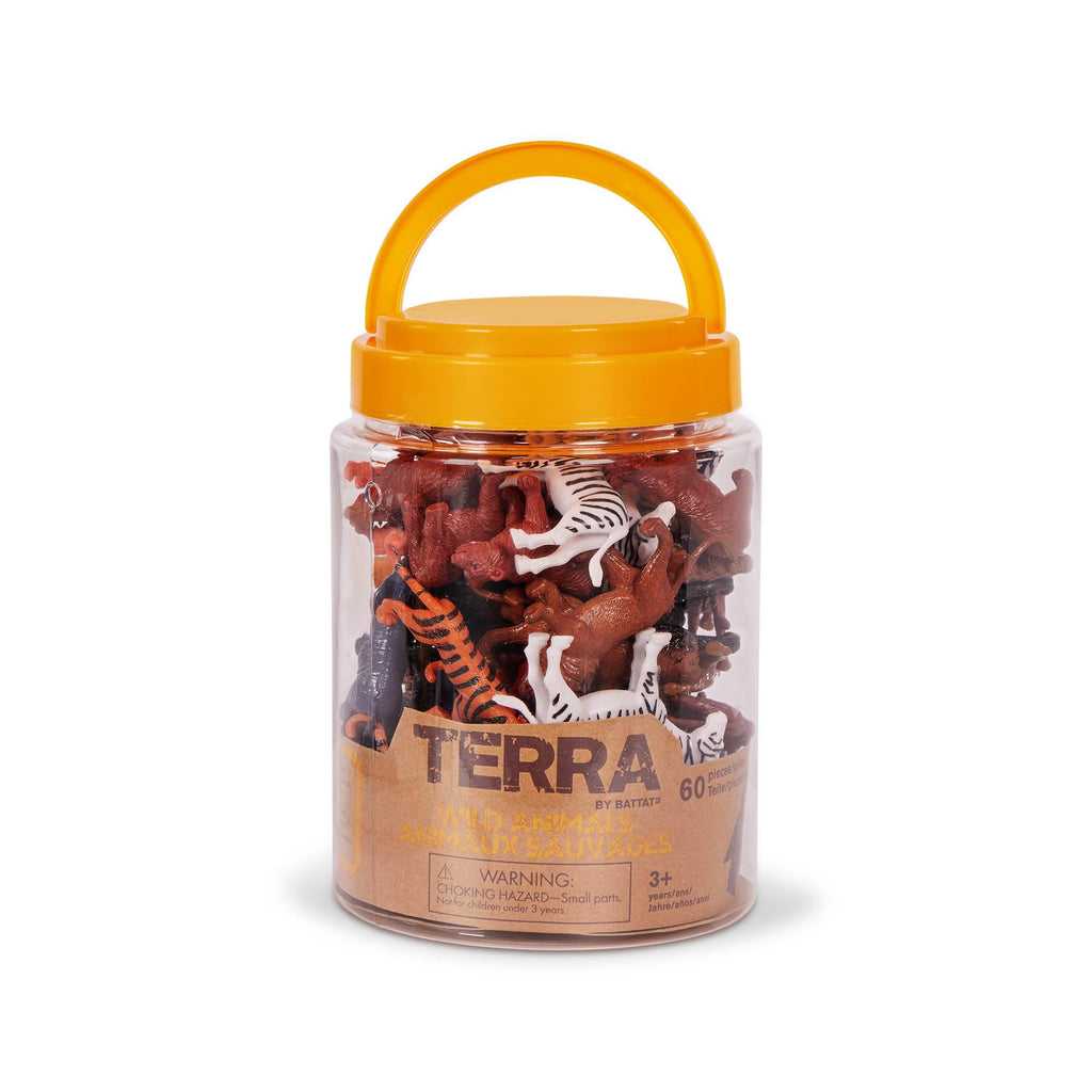 Terra by Battat Wild Animal Figurines Tube, 60 Mini Safari Figures, Animals | 60 realistic mini wild animal figures in a portable tube for pretend play, crafts, dioramas, sensory bins, Animals, 3+ Years