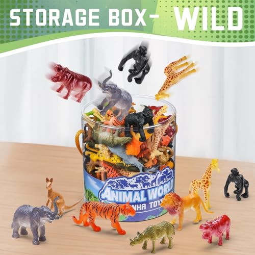 60 Piece Mini Zoo Animal Toy with Gift Box, Plastic Jungle Animal Figurines | Realistic Small Animal Figures Sensory Bins, Party Favors, Cupcake Topper, School Education, Birthday Gifts for Children