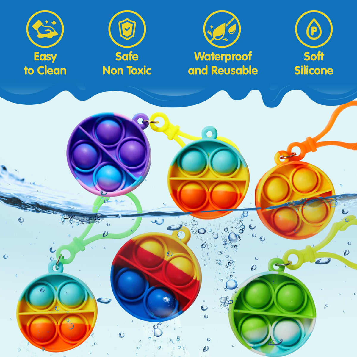 JOYIN Round Pop Fidget Keychain 30 Pack Pop Fidget Toys Bulk Party Favors for Kids 4-8,8-12 Years, Halloween Birthday Goodie Bags Stuffers Back to School Gifts Classroom Prizes Sensory Toys