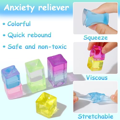 Sensory Toys 24 Pcs Cube Squishy Fidget Stress Toys for Adults Kids | Mini Ice Cube Squishy Toys Anxiety Stress Relief Hand Therapy Sensory Squishy Ball Classroom Prize Box Toys ﻿