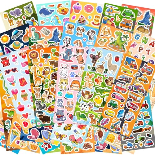48 Sheets Stickers for Kids, Cute Stickers Variety Pack for Scrapbooking | Teachers Classroom Prizes, Goodie Bag Stuffers Including Animals, Cars, Dinosaurs, Fishes, Hearts, Stars and More