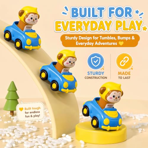 Press to Go Cars for Toddlers 1-3, 4-Pack Animal Toys for 1 Year Old Boy | 4-Pack Animal Cars, Push Go Baby Toys for 6-18 Months, Montessori Vehicle Set, First Birthday Gift for 1 Year Old Boy
