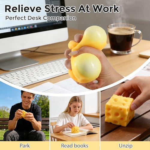 Cheese Squishy Cube Block, Squishy Fidget Toys Adults, Easter Basket Stocking Stuffers, Sensory Stress Ball Squeeze Toys for Stress Relief (Yellow 2.4 in)