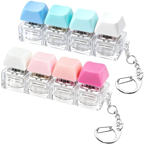 2 PCS Keyboard Fidget Toy, Keyboard Fidget Keychain 4-in-1 Keyboard Decompression Button Finger Clicker Toys (Blue Pink, General)