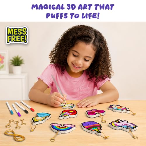 Skillmatics Aqua Puffs Unicorns, Art & Craft Gift for Kids, Paint by Number | DIY Princess Puffy Keychains, Screen-Free, Mess-Free Activity, Creative Kit for Girls & Boys Ages 4, 5, 6, 7, 8, 9, 10