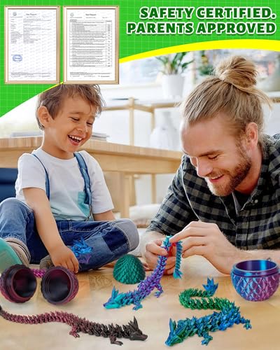 TBOLINE 12" 3D Printed Dragon Egg, Cool 3D Printer Articulated Crystal Dragon Toys for Kids, Surprise Animals Figurines Fidget Dinosaur Eggs Toys for Boys Kids Teen 5-7 4-6 8-12