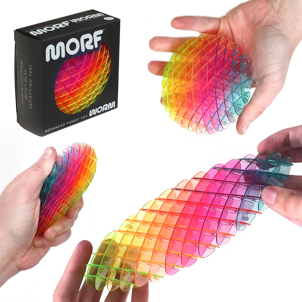 Morf Worm 3D Sensory Fidget Toys for Kids, Teens & Adults, Rainbow, Small | Quiet fidget toy for classroom, office & travel. Sensory toy for focus, stress & anxiety. Squish, stretch & bend!