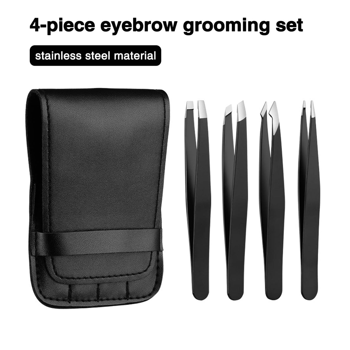 4-Piece Professional Tweezers Set, Tweezers for Eyebrows, Facial Hair | Ingrown Hair Removal, Precision Tip with Travel Bag,Gift for Women Men