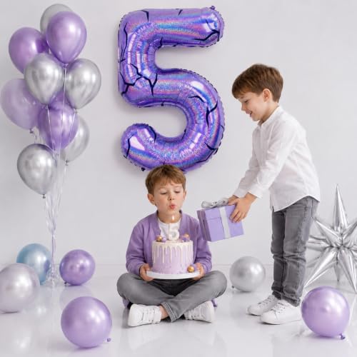 40'' Purple K-pop Number 5 Balloon for Girl 5th Birthday Party Decoration | Pastel Purple Number 5 Foil Balloon, Self Inflating, Girls Kid Birthday Party Anniversary Party K-pop Music Theme Party Decor