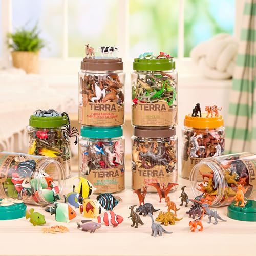 Terra by Battat Wild Animal Figurines Tube, 60 Mini Safari Figures, Animals | 60 realistic mini wild animal figures in a portable tube for pretend play, crafts, dioramas, sensory bins, Animals, 3+ Years