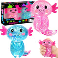 2PCS Axolotl Squishy Stress Relief Toy,Glitter Fidget Squishy Toys,Cute Axolotls Squeeze Toys, Fidget Toys for Adults,Party Favors (Blue+Pink Axolotl)