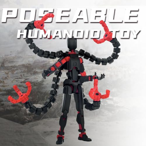 PkghoKids Assembly Completed T 3D Printed Dummy Robot 13 Action Figure Lucky Multi-Articular,Upgraded Tight Joints,Collectors Desktop Ornament Dynamic Modeling (Black Red, 5.5 Inch)