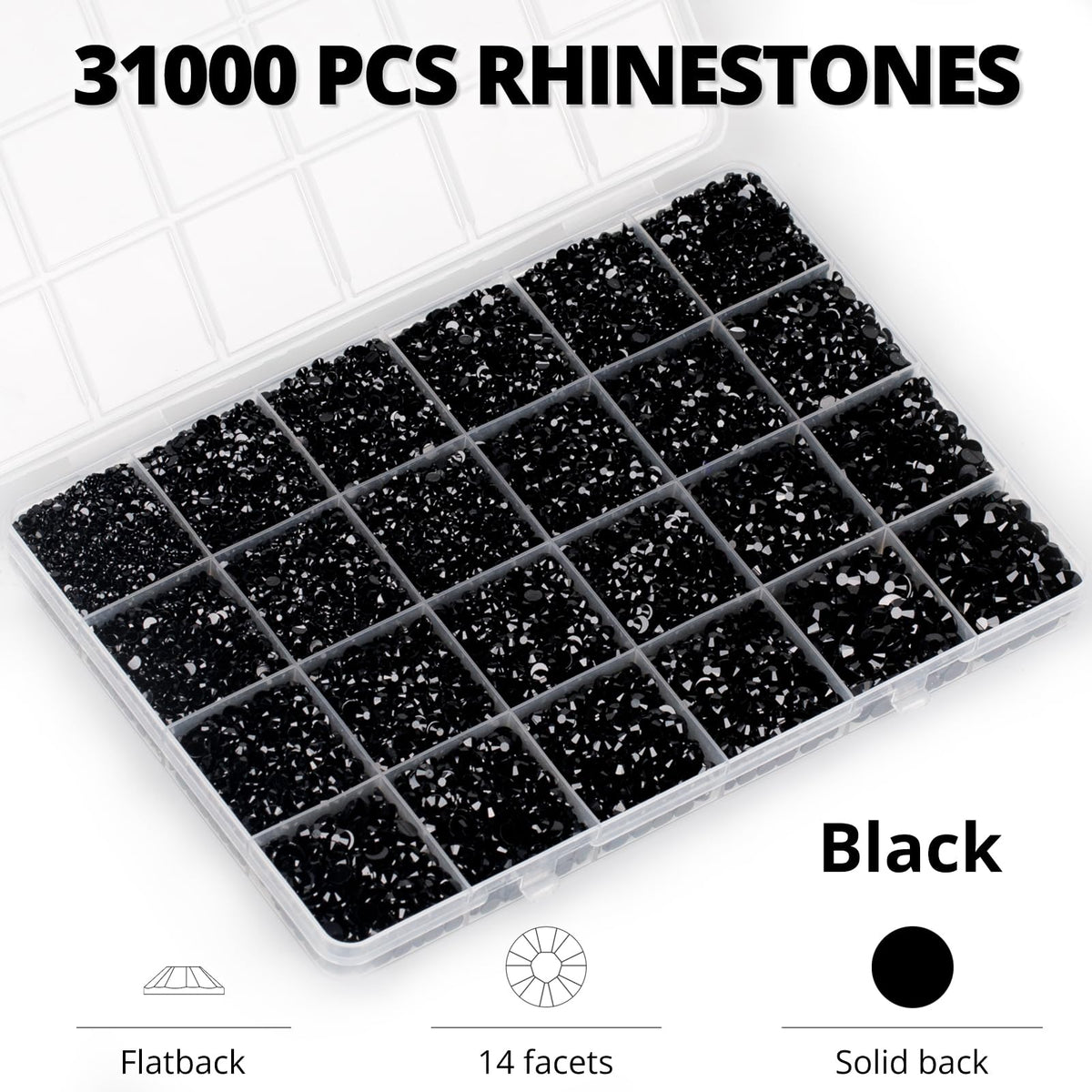 35000Pcs Black Rhinestones for Bedazzling, Flatback Bedazzle Gems Crystal | 2,3,4,5,6mm Flat Back Resin Diamond Rinestones Bedazzler Kit Jewels with 3Pcs b7000 Glue for Dress Crafting Clothing Shoes