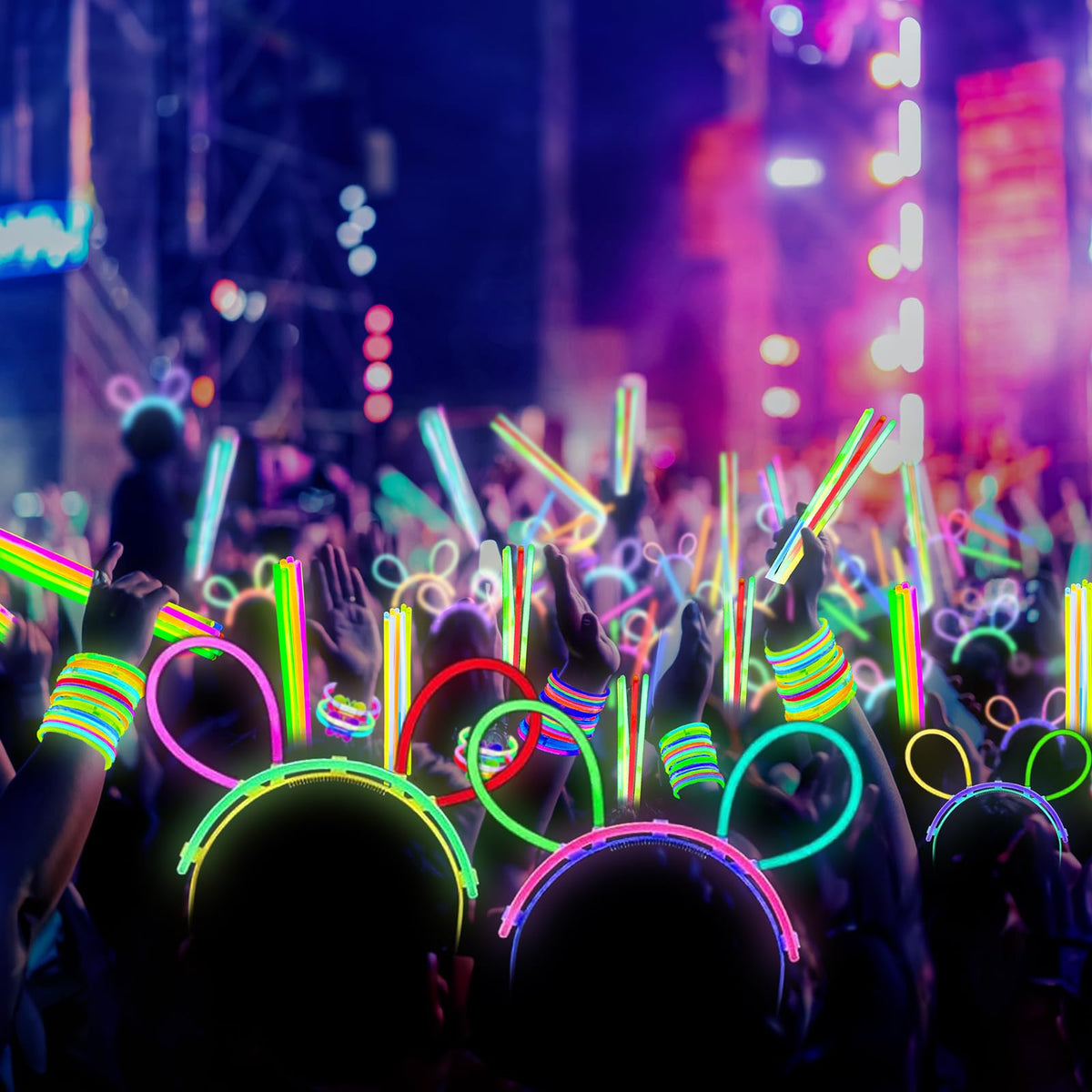 SHQDD 100 Glow Sticks Bulk Party Pack, 8” Neon Halloween Glow Sticks, DIY Glowsticks with Connectors Bracelets & Necklaces, Glow in the Dark Party Supplies for Kids, Adults, Parties