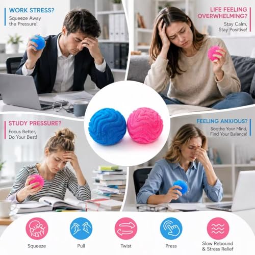 Fuzz Ball Squishy Stress Ball,Soft Fidget Squishy Fuzz Squeeze Ball for Adults,Anxiety Stress Relief Toys,Party Favors Gift for Adults (Pink Ball)