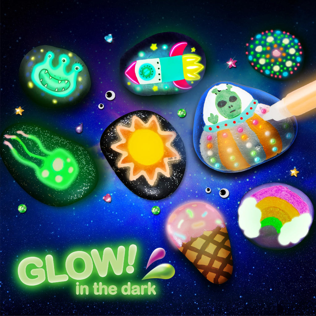 Rock Painting Kit- Glow in The Dark Rock Kit, Arts and Crafts for Kids Ages 6-12, Art Supplies Toy, Kids Craft Paint Kits, Arts & Crafts for Boys Girls Birthday Party Gift Toy